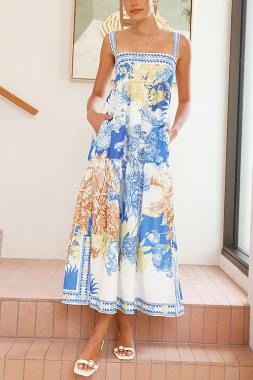 Mixiedress Pocketed Side Slit Printed Maxi Cami Dress