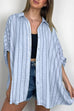 Mixiedress Oversized Button Down Batwing Sleeves Striped Shirt