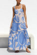 Mixiedress Adjustable Strap Waisted Soleil Print Ruffle Maxi Dress