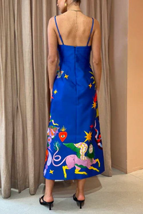 Mixiedress Cross Front Cut Out Unique Printed Satin Cami Dress