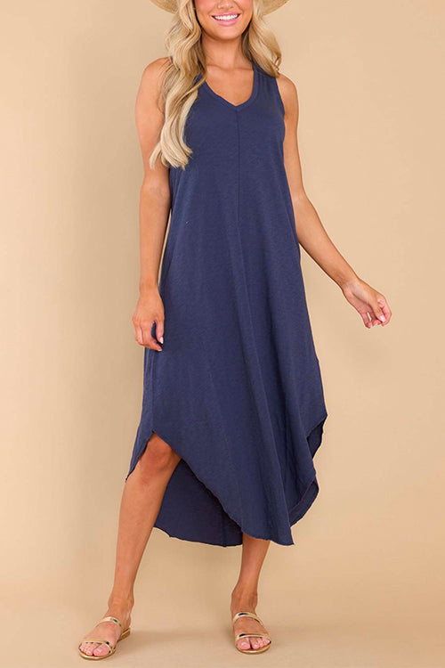 Mixiedress V Neck Curve Hem Casual Comfy Tank Dress