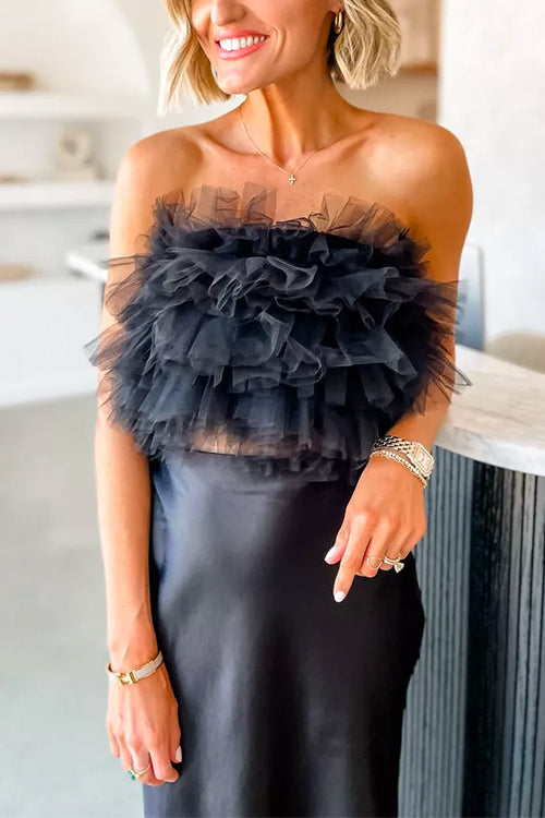 Mixiedress Sweet Ruffle Mesh Crop Tube Top