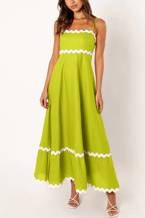 Mixiedress High Waist Ric Rac Print Swing Midi Cami Dress