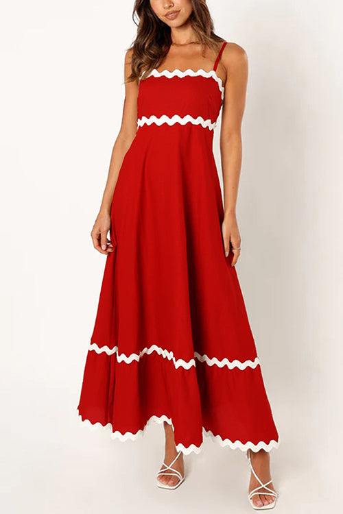 Mixiedress High Waist Ric Rac Print Swing Midi Cami Dress