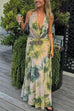 Mixiedress Deep V Neck Sleeveless Printed Flowy Maxi Dress