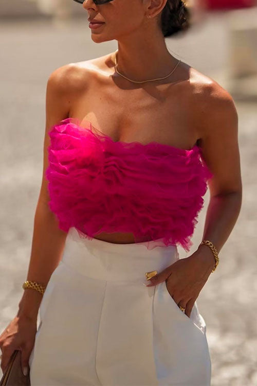 Mixiedress Sweet Ruffle Mesh Crop Tube Top