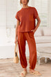Mixiedress Short Sleeves Ribbed Knit Pullover Ruched Harem Pants Set