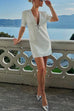 Mixiedress Deep V Neck Short Sleeves Rhinestone Bow Mini Dress