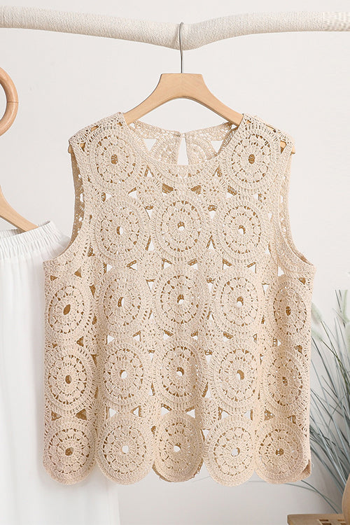 Mixiedress Round Neck Sleeveless Hollow Out Crochet Top