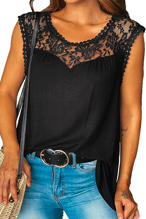 Mixiedress Solid Lace Splice Sleeveless Top