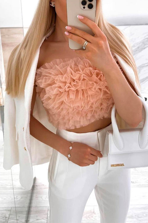 Mixiedress Sweet Ruffle Mesh Crop Tube Top