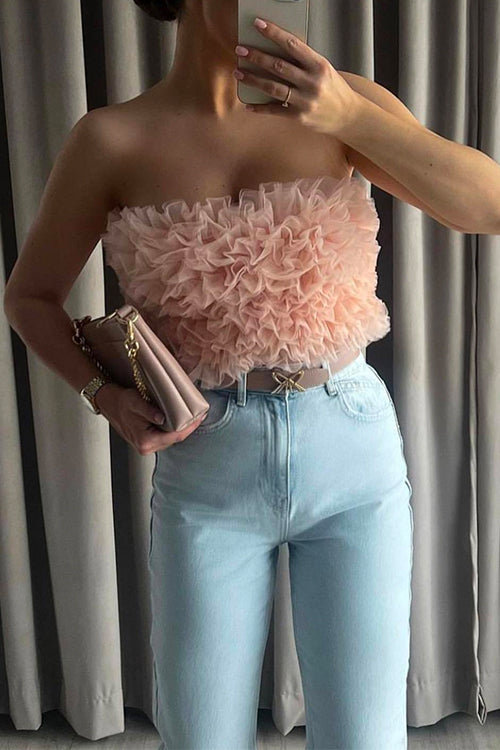 Mixiedress Sweet Ruffle Mesh Crop Tube Top