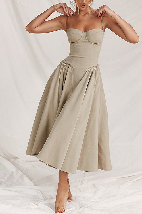 Mixiedress Spaghetti Strap Pocketed Corset Swing Midi Dress