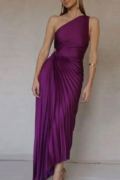 Mixiedress Sleeveless One Shoulder Cut Out Maxi Pleated Party Dress