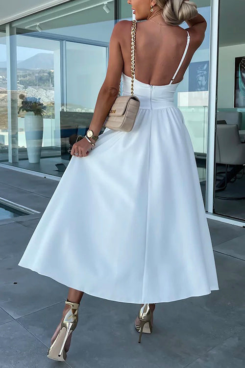 Mixiedress V Neck Backless Twist Front Cut Out Slit Cami Party Dress