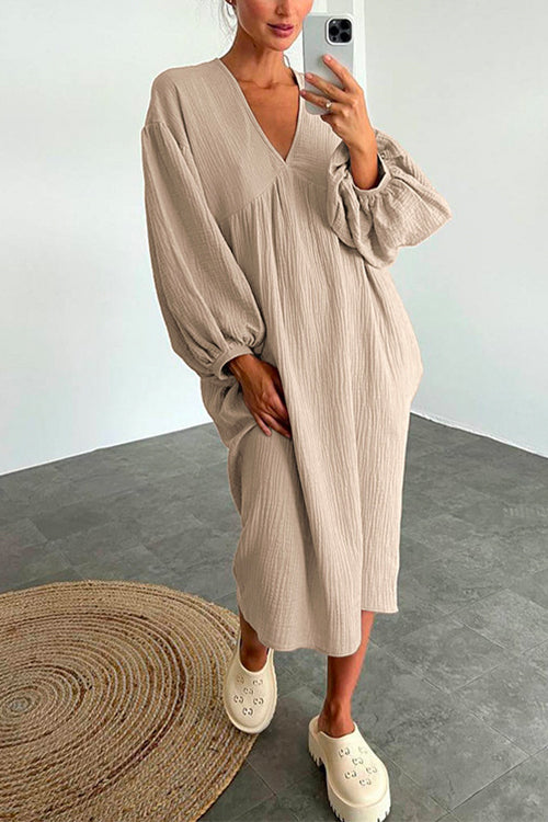 Mixiedress V Neck Long Sleeves Baggy Loungewear Midi Dress