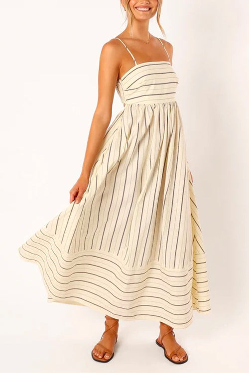 Mixiedress High Waist Back Cut Out Striped Maxi Cami Dress
