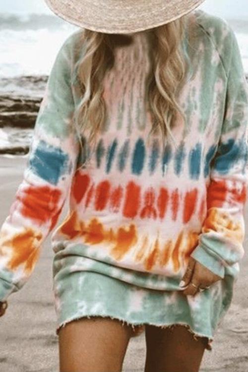 Mixiedress Long Sleeve Tie Dye Sweatshirt Dress