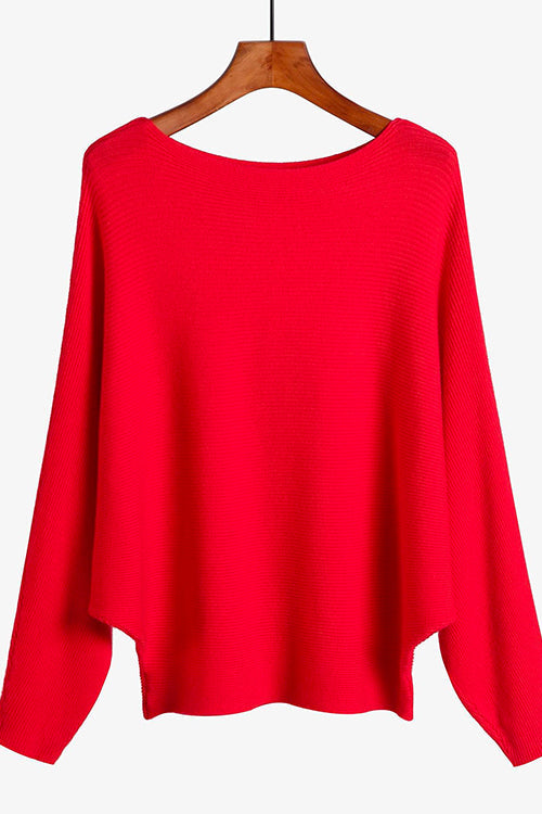 Mixiedress Boat Neck Batwing Sleeves Ribbed Knit Sweater
