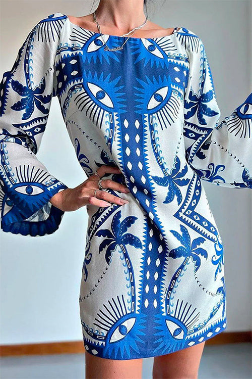 Mixiedress Long Sleeves Printed Mini Shift Dress