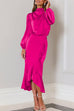 Mixiedress Mockneck Long Sleeves Waisted Ruffle Mermaid Satin Dress