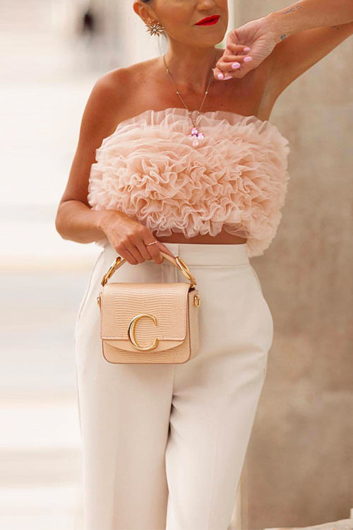 Mixiedress Sweet Ruffle Mesh Crop Tube Top