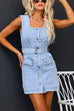 Mixiedress Sleeveless Button Down Belted Denim Mini Dress