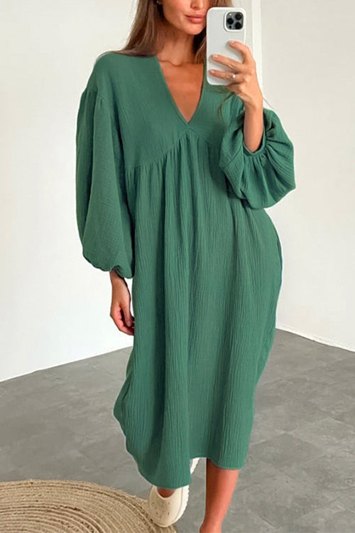 Mixiedress V Neck Long Sleeves Baggy Loungewear Midi Dress