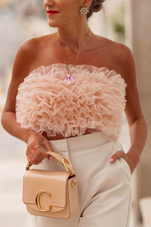 Mixiedress Sweet Ruffle Mesh Crop Tube Top