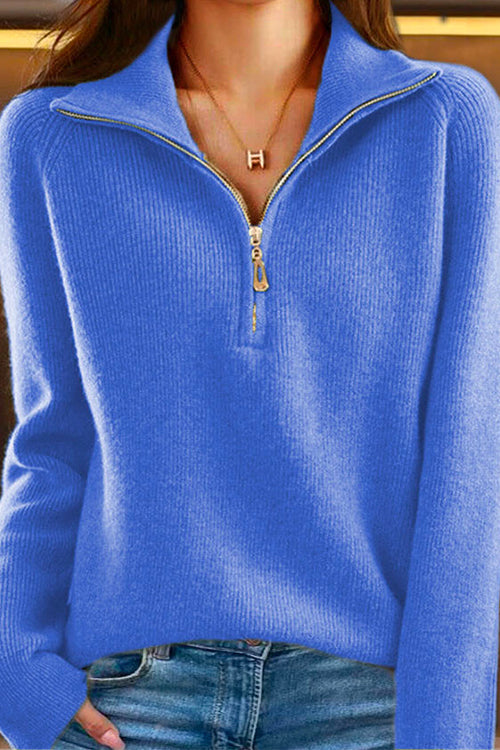 Mixiedress Half Zipper Up Ribbed Knit Pullover Sweater