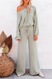Mixiedress Round Neck Pullover Drawstring Waist Wide Leg Pants Loungewear Set