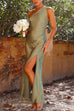 Mixiedress Sleeveless One Shoulder Slit Satin Maxi Dress