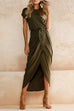 Mixiedress Casual Crewneck Tie Waist Slit Dress