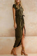 Mixiedress Casual Crewneck Tie Waist Slit Dress