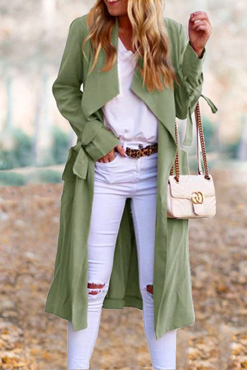 Mixiedress Drap Front Tie Waist Solid Fall Midi Cardigan