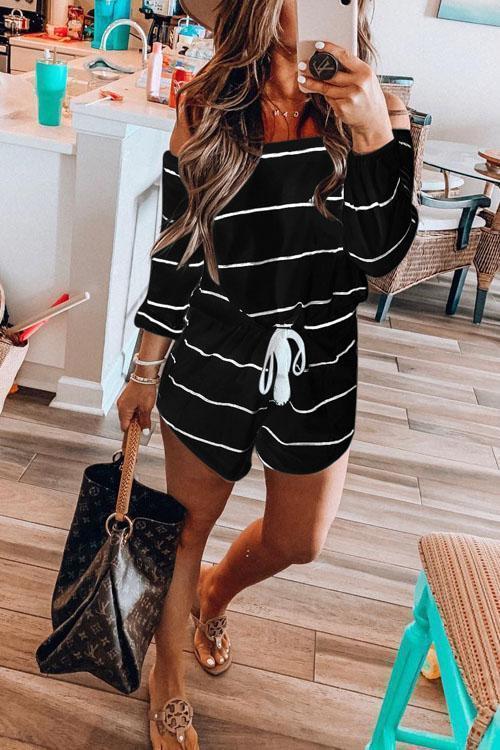 Mixiedress Tie Waist Half Sleeve Striped Jumpsuit