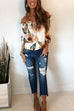 Mixiedress Ruffle V Neck Long Sleeve Printed T-Shirt