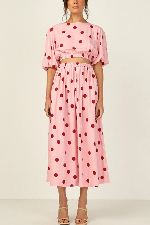 Mixiedress Short Sleeve Crop Top and High Waist Skirt Polka Dot Set