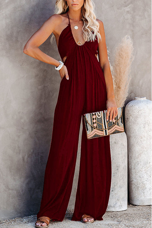 Mixiedress U Neck Cut Out Wide Leg Cami Jumpsuit