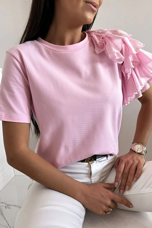 Mixiedress Crewneck Short Sleeve Ruffle T-shirt