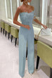 Mixiedress Off Shoulder Feather Splice Belted Jumpsuit
