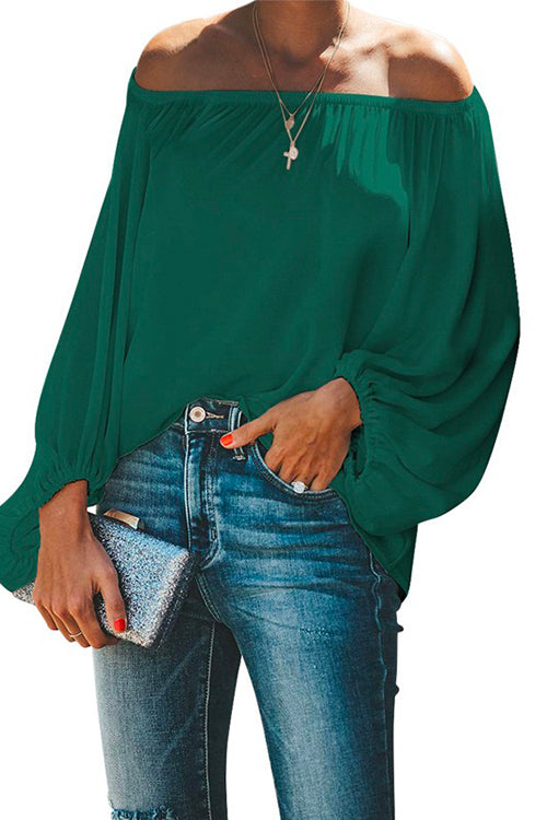 Mixiedress V Neck Lantern Sleeve Solid T-shirt