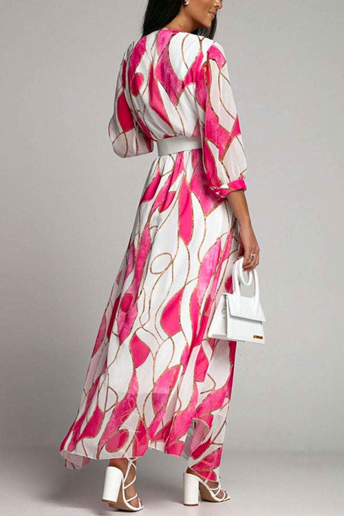 Mixiedress Bohemia Wrap V Neck Half Sleeve Printed Swing Dress