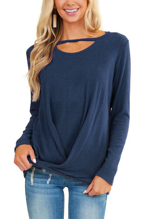Mixiedress Cut Out Long Sleeve Twist Knot T-shirt