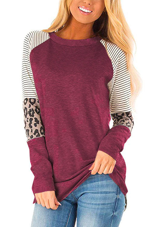 Mixiedress Crewneck Long Sleeve Printed Splice T Shirt