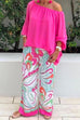 Mixiedress Crewneck Long Sleeve T-shirt and Wide Leg Printed Pants Set