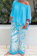 Mixiedress Crewneck Long Sleeve T-shirt and Wide Leg Printed Pants Set