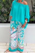 Mixiedress Crewneck Long Sleeve T-shirt and Wide Leg Printed Pants Set