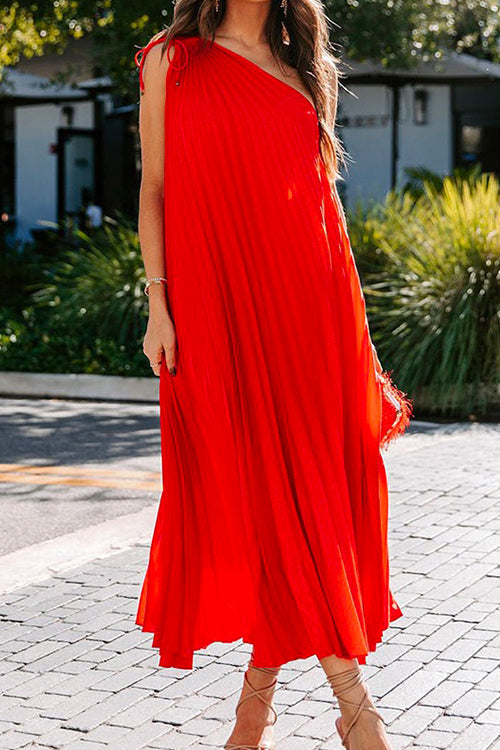 Mixiedress Solid One Shoulder Sleeveless Swing Dress