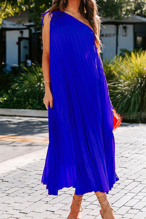 Mixiedress Solid One Shoulder Sleeveless Swing Dress